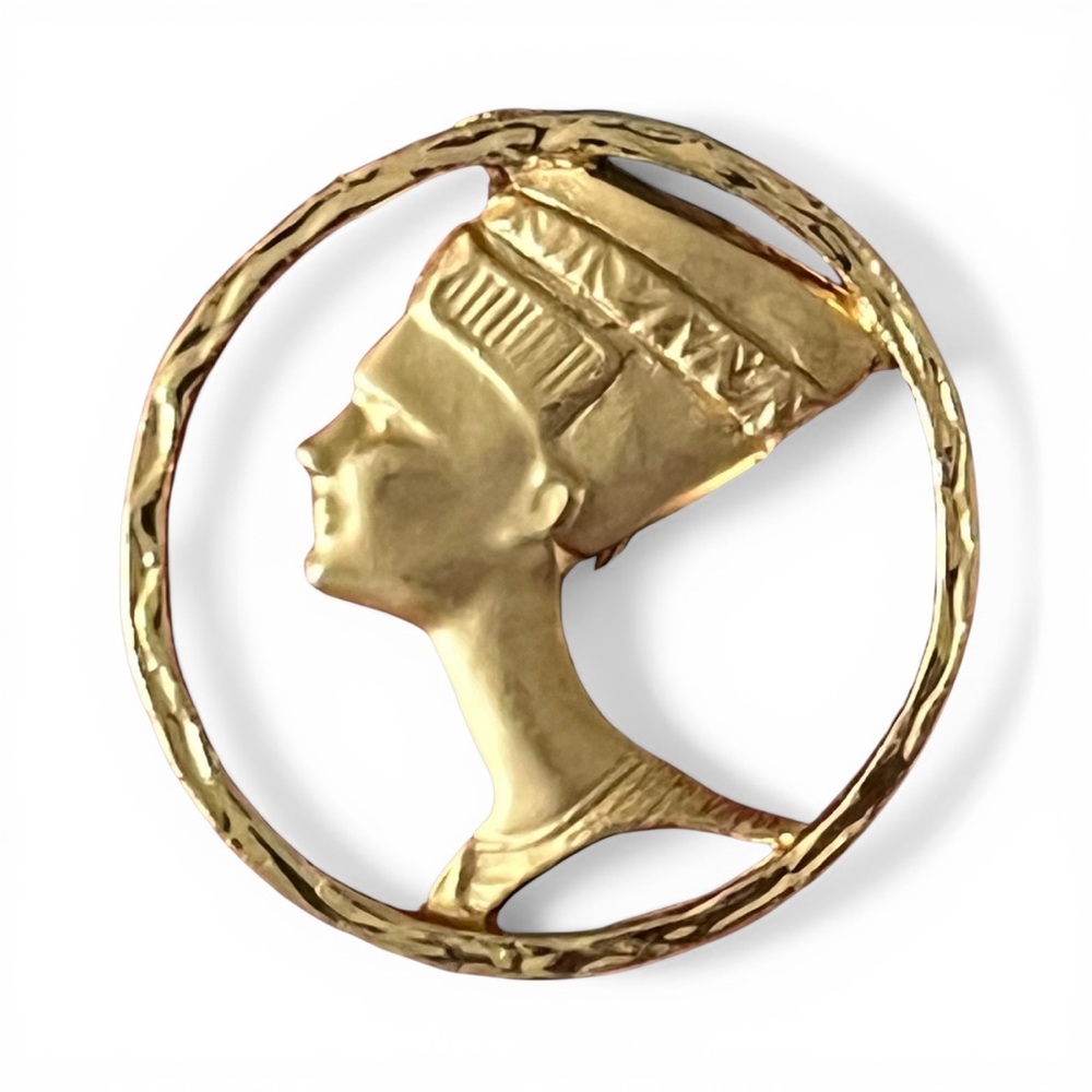 1970s Queen Nefertiti Brooch Pendant Egyptian Revival Pin - Picture 2 of 6